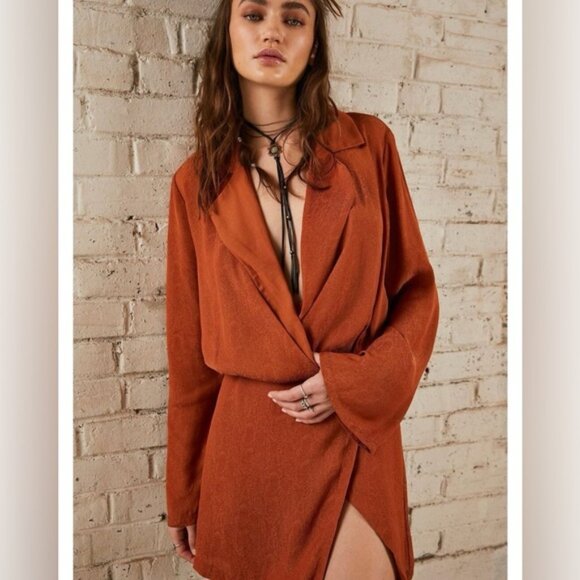 Free People Simone Blazer Wrap Mini Dress Burnt Orange Size Medium - Picture 3 of 10